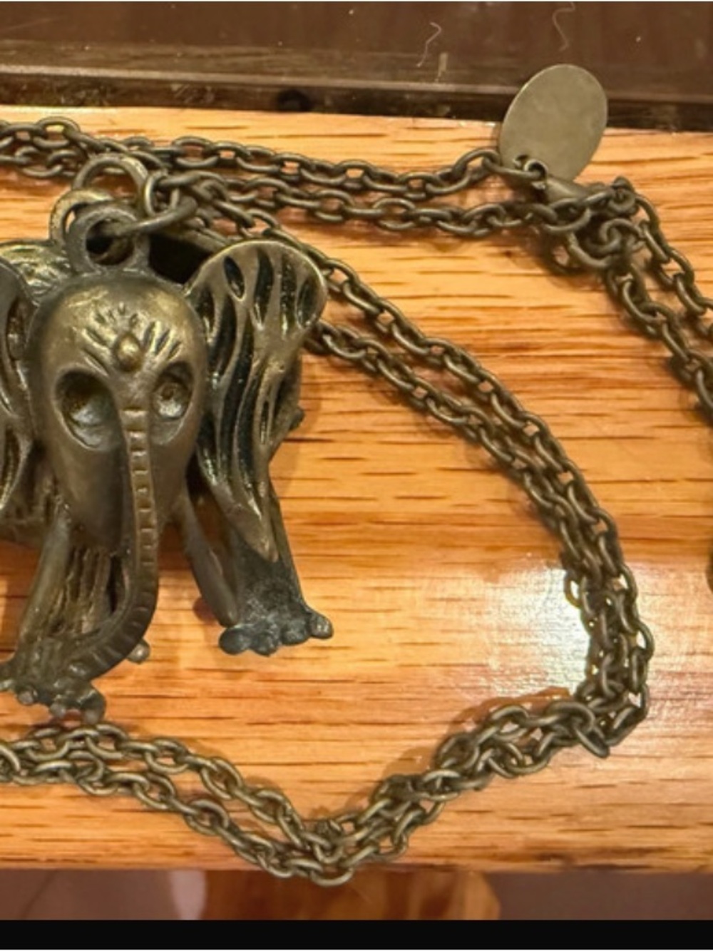 Brass Elephant Pendant Boho Stement Necklace - whimsical good luck charm - Picture 7 of 8
